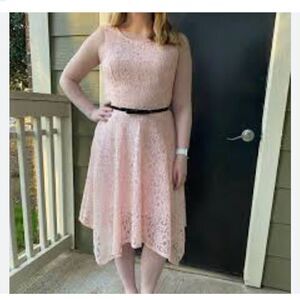 Ellie Size XL Pink Lace Dress with Black Belt